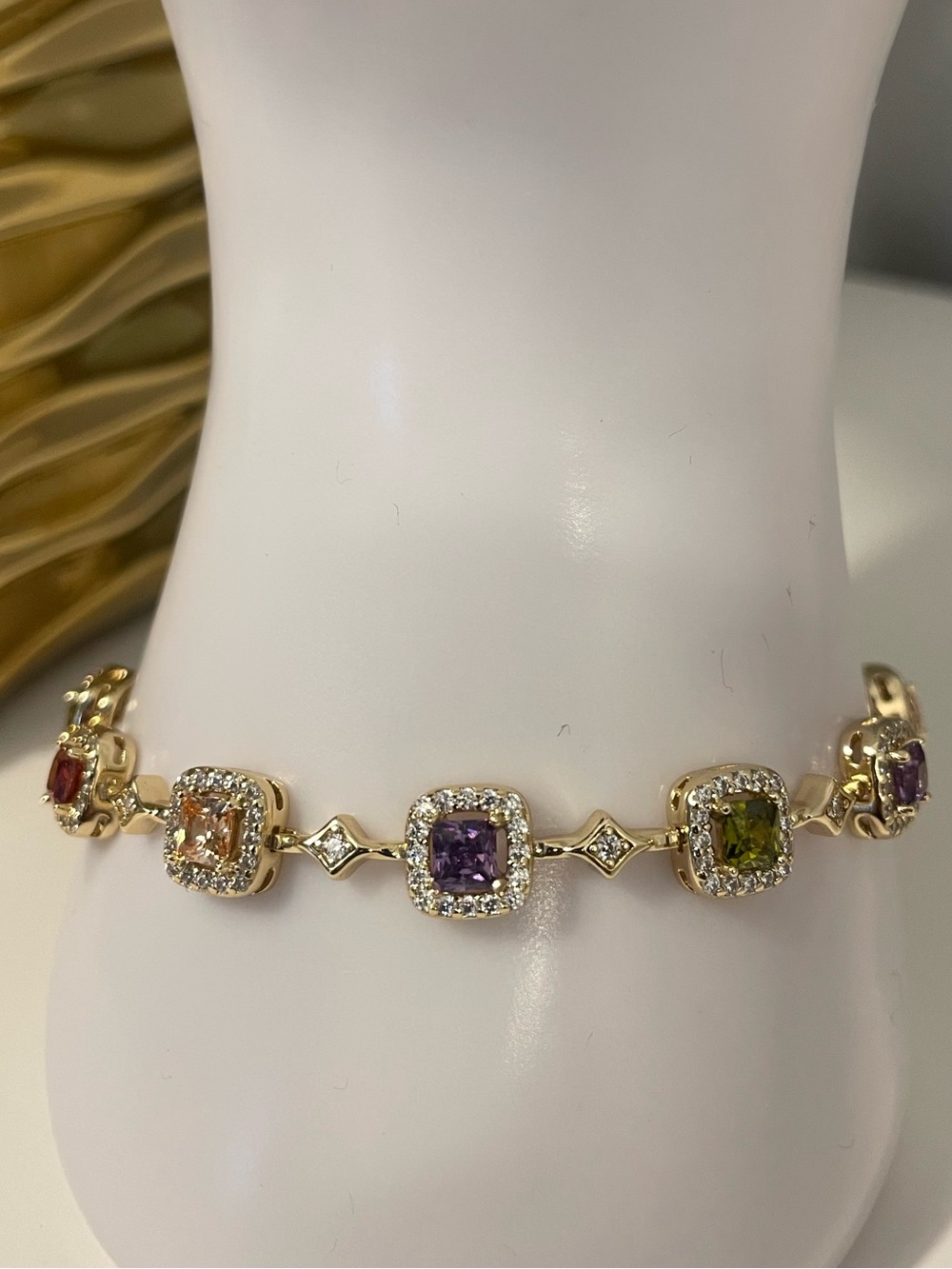 Gold Multistone Halo Bracelet with Colored Gemstones